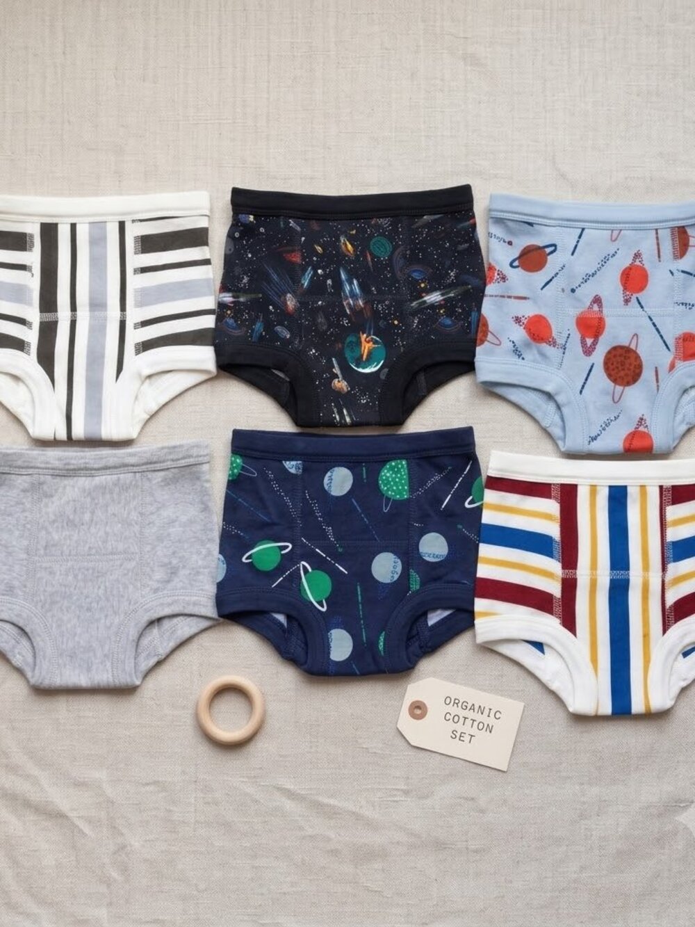 NWT 6-Pack Toddler Boys Organic Cotton Boxer Briefs Undies Space-4 Stripe XS